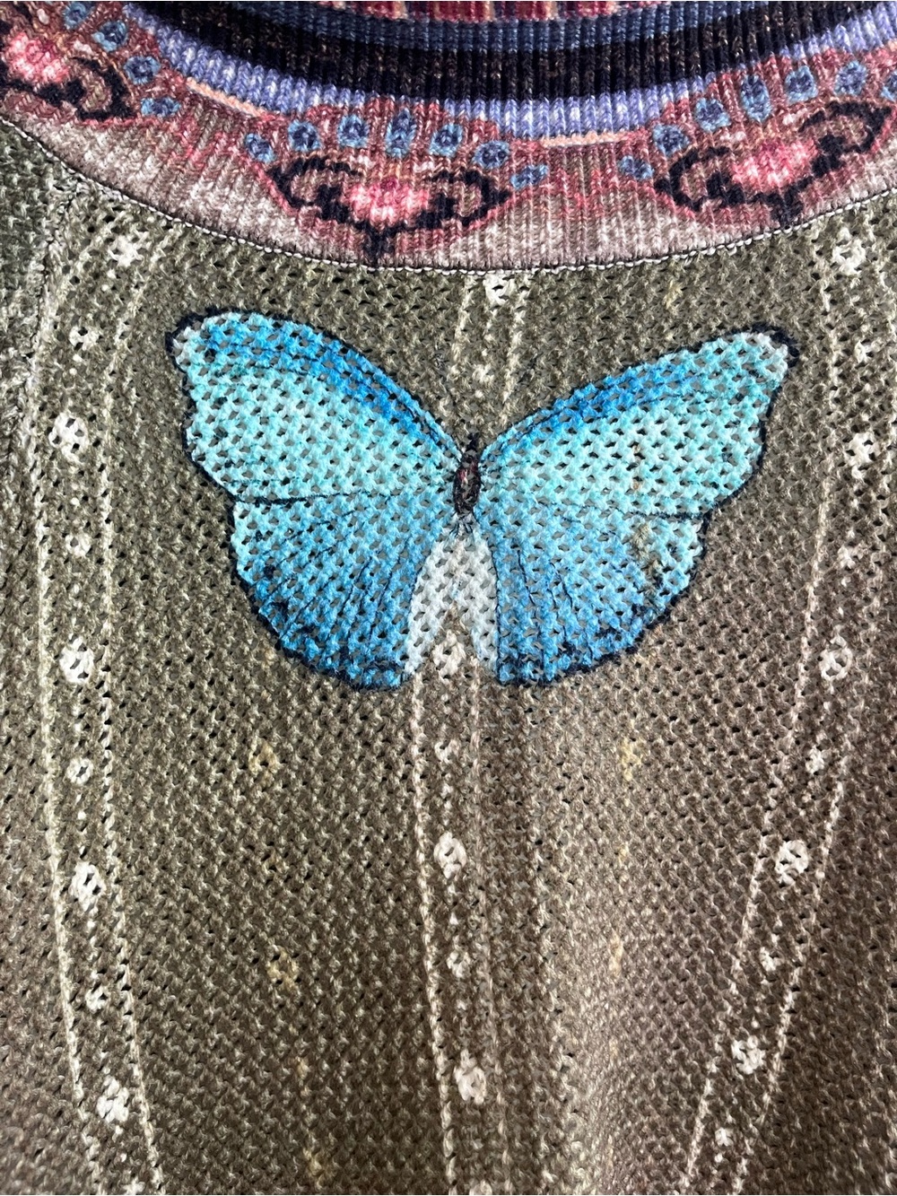 FARM Rio Butterflower Knit Sweater Size P - Small Blue Butterfly Crewneck - Picture 6 of 10